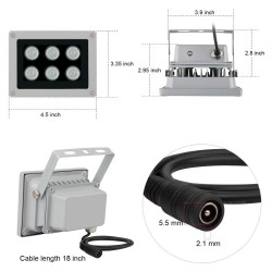 Projecteur, Illuminateur infrarouge 6x LED ARRAY IR 40m 90st, Extérieur, pour caméras industrielles CCTV ACTii AC9137