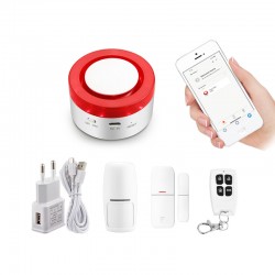WIFI Smart Siren Alarm Tanpa Wayar + Pengesan Pergerakan PIR, Sensor Pintu Tingkap Alat Kawalan Jauh Android iPhone Tuya Smart A