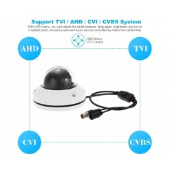 Mini cámara domo a prueba de vandalismo para exteriores MOTO ZOOM 3x LED IR giratorios AHD CVI TVI CVBS OSD 1080p SONY ACTii AC2