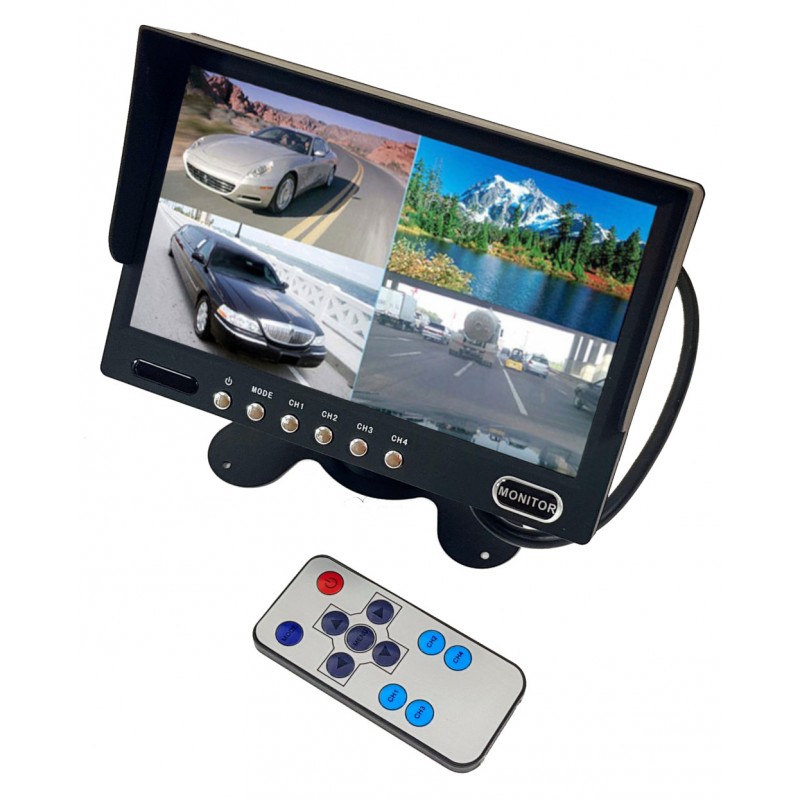 Monitor LCD 7 Control remoto Trípode para automóvil 4x Divisor de cuatro cámaras QUAD Bus Truck Tractor 12V 24V ACTii AC8184