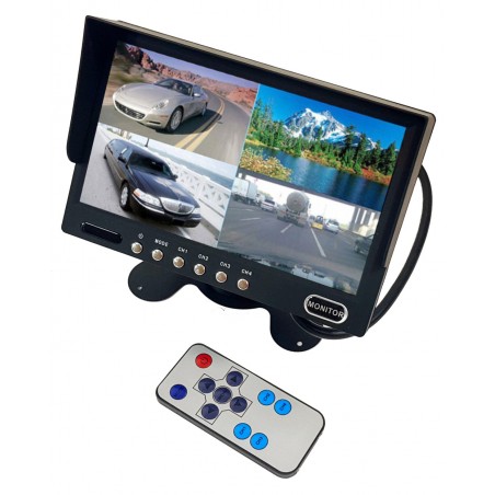Monitor LCD 7 Telecomando Treppiede per auto 4x Divisore a quattro telecamere Veicolo QUAD Bus Truck 12V 24V ACTii AC8184