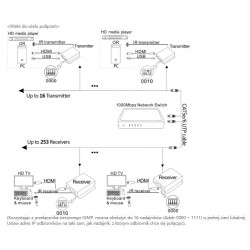 Video Extender HDMI + USB + sygnał IR 120m przez kable sieciowy UTP Skrętka KVM 1080p HDCP Jeden do Wielu po IP ACTii AC9455