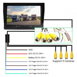 Moniteur LCD AHD 1080P de 9 pouces avec enregistreur DVR K. Camion d&#39;autobus à diviseur de quatre caméras pour voiture SD AC