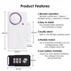 Sensor magnético Interruptor de lengüeta para puerta de ventana, alarma de sirena + control remoto, función de campana de tienda