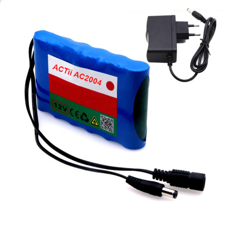 Backup battery 12V 3800mAh Li-Ion UPS for CCTV AHD IP DVI TVI cameras in case of power failure + Charger ACTii AC2004