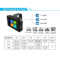 Testeur de caméra IP Moniteur de service LCD Touch 4 AHD CVI TVI CVBS PTZ UTP PoE WIFI ONVIF 4K H.264 Android RJ45 ACTii AC1611
