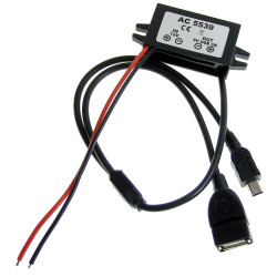 Strømforsyning 1x USB-kontakt 1x Mini USB 5V 12V Bilkonverter 3A Spenningsreduksjon Konverter ACTii AC5539