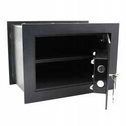Mechanický nástenný trezor na zamurovanie 33x20x23cm Dve police Čierny ACTii AC1068