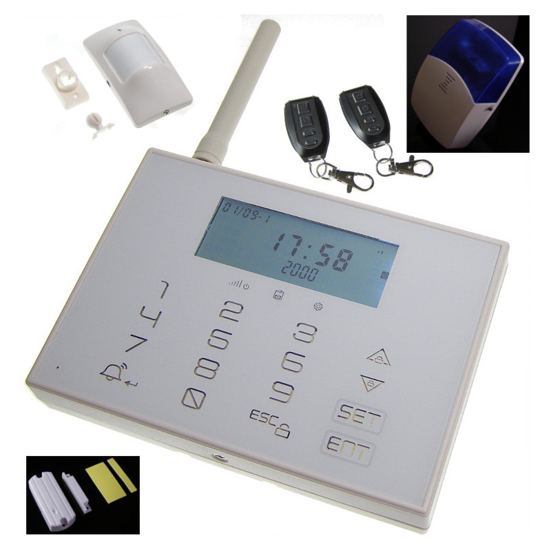 Allarme senza fili, Sistema di allarme con combinatore GSM, sirena wireless, sensore PIR e 2 telecomandi ACTii AC6503