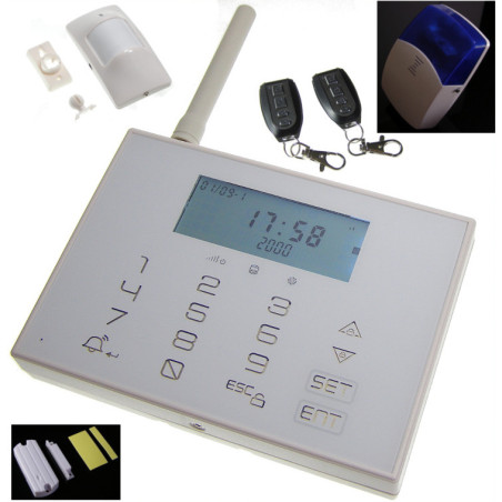 Allarme senza fili, Sistema di allarme con combinatore GSM, sirena wireless, sensore PIR e 2 telecomandi ACTii AC6503