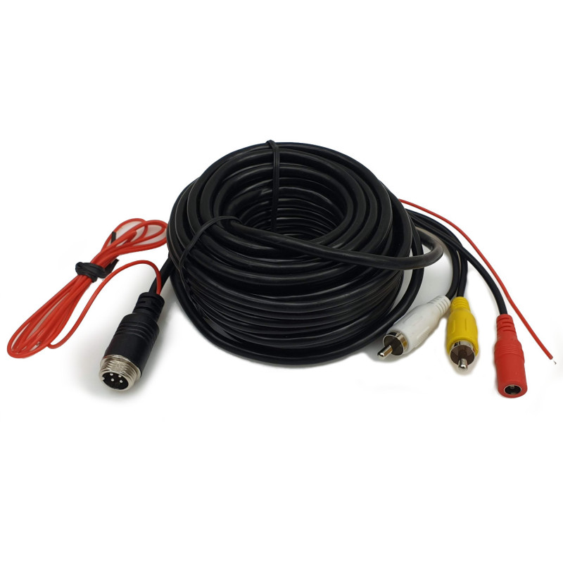 Tolatókamera kábel 4PIN csatlakozó Cinch RCA tápellátás 15m Aviation CCTV autós kamera ACTii AC7601