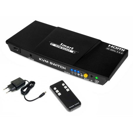 KVM-Switch 2x1 HDMI 4K 1080p 3x USB 2.0 18Gbps HDCP 2.2 EDID HDR IR-Fernbedienung ACTii AC7695