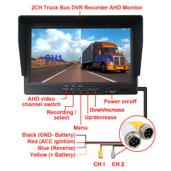 7-tolline AHD 1080P LCD-monitor DVR-salvesti SD-kaardiga autodele kahe kaameraga ja ekraanijaoturiga bussi veoautole ACTii AC606
