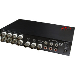 QUAD video rozdeľovač pre 8 kamier BNC CVBS Video, 4x audio, farba + diaľkový ovládač ACTii AC5088