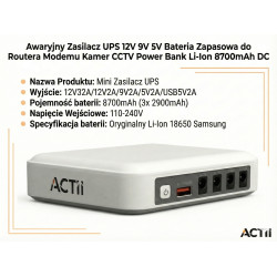 UPS Nødstrømforsyning 12V 9V 5V Backup batteri for ruter modem CCTV kamera Li-Ion Power Bank 8700mAh DC ACTii AC1547