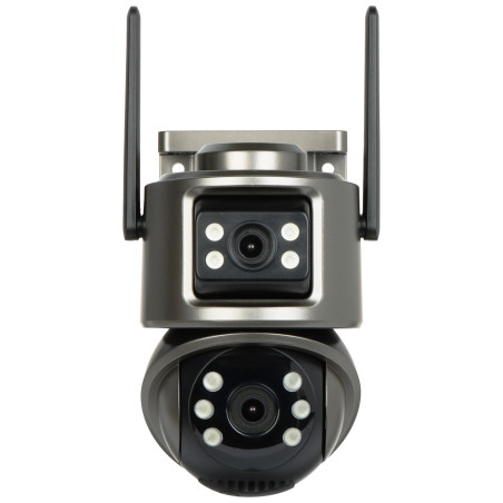 กล้อง IP ภายนอกอาคารแบบหมุน Wi-Fi Full-Color 2x3Mpx 2x3.6mm เลนส์คู่ ระบบติดตามบุคคล IR LED DELTA CCTV ICSEE-W62SD-2