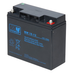 Акумулятар AGM 12V 18Ah MW Power, які не патрабуе абслугоўвання, VRLA для UPS, сігналізацыі, аварыйнага і буфернага сілкавання, 