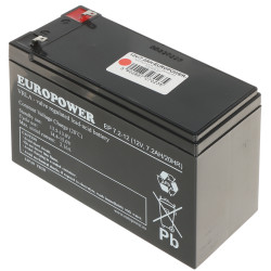 Hermētisks svina-skābes akumulators AGM 12V 7.2Ah UPS barošanas blokiem un signalizācijas sistēmām Europower 12V/7.2AH-EUROPOWER