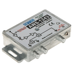 TV antenna subscriber amplifier 3 outputs gain control DVB-T2 power supply LTE filter AMS AWS-1243