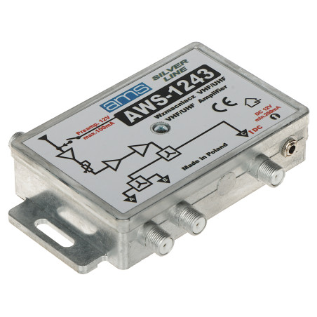 TV antenna subscriber amplifier 3 outputs gain control DVB-T2 power supply LTE filter AMS AWS-1243