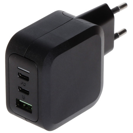 Snabbladdare 65W USB-C Power Delivery QC 3.0 Tre Portar GaN Teknik Kompakt Green Cell CHARGC08-GC
