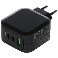 65W USB-C GaN 电源适配器 兼容 Power Delivery 和 QC 3.0 三接口紧凑型充电器 Green Cell CHARGC08-GC