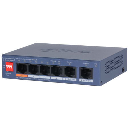 4 prievadų PoE 10/100 Mbps debesų kompiuterija valdomas stalinis komutatorius su Gigabit Uplink Hi-PoE 60W ir Watchdog DAHUA CS4