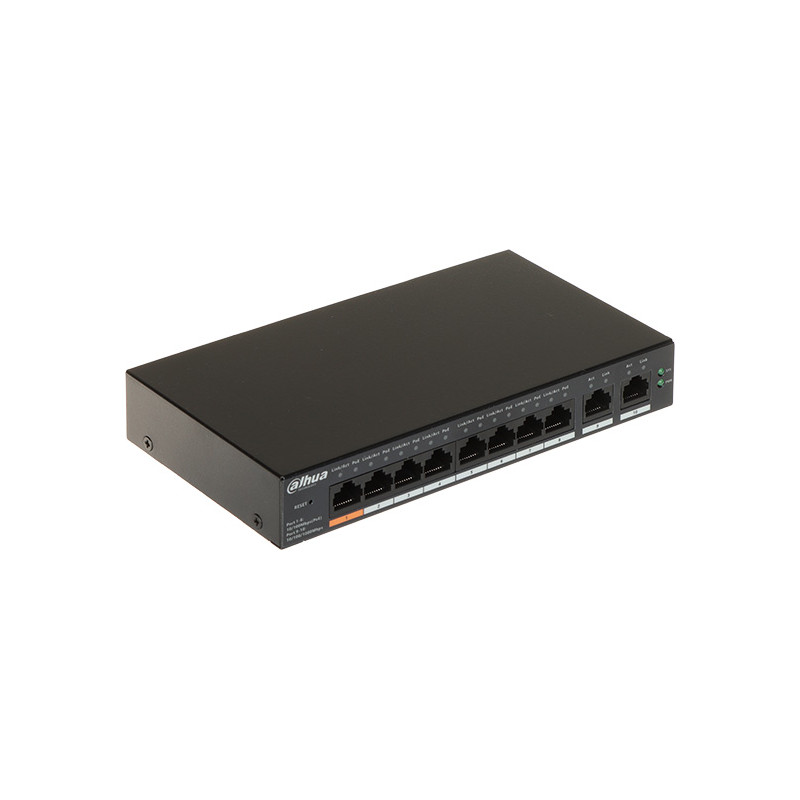 Switch PoE de 8 Portas 10/100M Gerenciável via Nuvem e Web Hi-PoE 60W Uplink Gigabit Carcaça de Metal DAHUA CS4010-8ET-60
