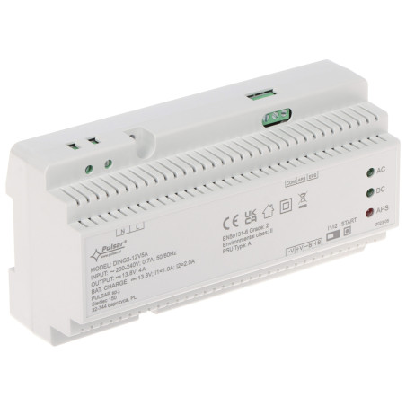 Impulsinis buferinis maitinimo šaltinis DIN bėgeliui 13.8V 5A 69W Grade 2 įkrovimo kontrolė OC signalizacija PULSAR DING2-12V5A