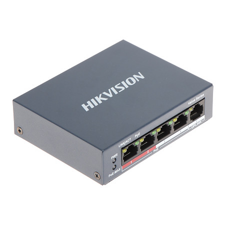 Διακόπτης Switch PoE 4 θυρών + 1 Uplink LAN RJ45 Εκτεταμένη Εμβέλεια 300m Σταθερή Μετάδοση Δικτύου Hikvision DS-3E0105P-E/M(B)