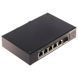 מתג PoE מנוהל 4 יציאות 10/100 Mbps עם יציאת Uplink RJ45 Gigabit אחת ויציאת Uplink SFP אחת להרכבה על מסילת DIN Hikvision DS-3T130
