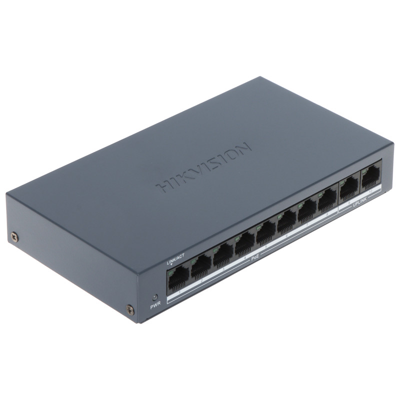 8-portu PoE slēdzis 10/100Mbps 2x Uplink 60W barošanas bloks Desktop IP CCTV uzraudzība Hikvision DS-XS0110-P