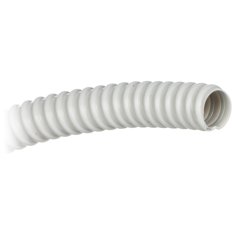 Flexible spiral electrical conduit PVC grey 30m for cable and installation protection Elpromet GUS-16G/30