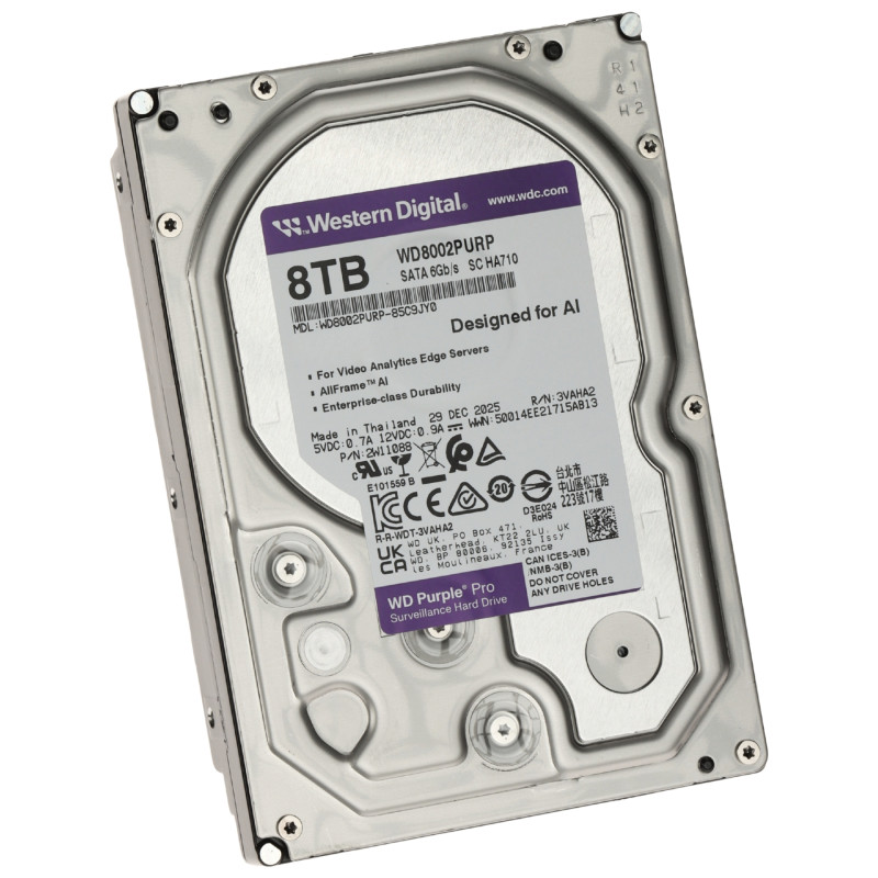 Σκληρός Δίσκος HDD 8TB για Καταγραφικά Παρακολούθησης SATA III 3.5 7200 rpm AllFrame AI Surveillance Purple Pro WESTERN DIGITAL 