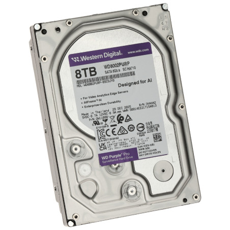 8TB HDD Hard Drive for Surveillance NVR SATA III 3.5 inch 7200 RPM AllFrame AI Surveillance Purple Pro WESTERN DIGITAL HDD-WD800