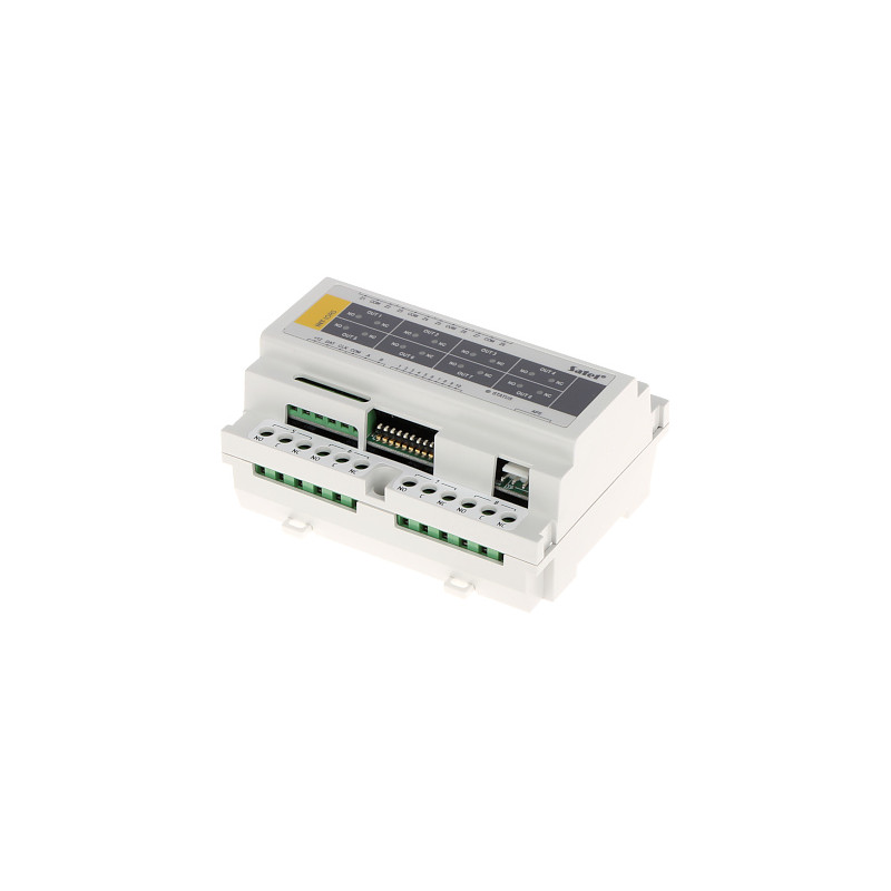 Eskander 8 eneoù ha 8 ec'hoder dre relay evit DIN rail evit sistemioù alarmoù ha domotik INTEGRA SATEL INT-IORS