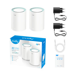 AC1200 千兆双频 VPN Mesh Wi-Fi 系统 170 平方米覆盖 MU-MIMO 无缝漫游 CUDY M1300(2-PACK)