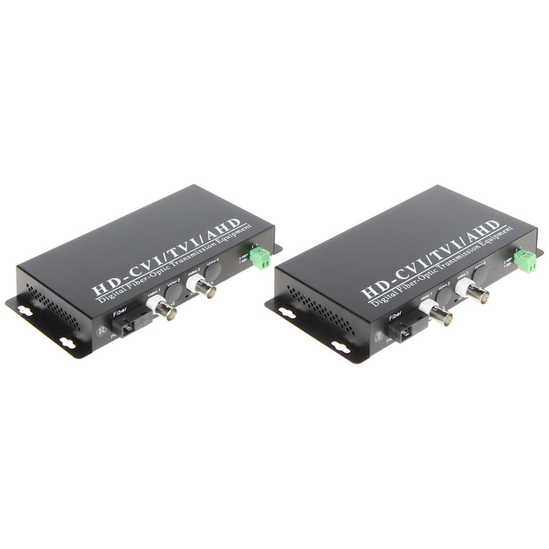 Glasvezel video converter 2x VIDEO + RS-485 SET TXRX SC 20km AHD HD-CVI HD-TVI PAL Delta OVH-2D/SC