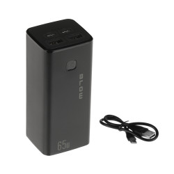 Hordozható Power Bank 20000mAh 65W Gyorstöltés PD QC3.0 SCP USB-C laptophoz tablethez okostelefonhoz fekete masszív Blow PB20G/B