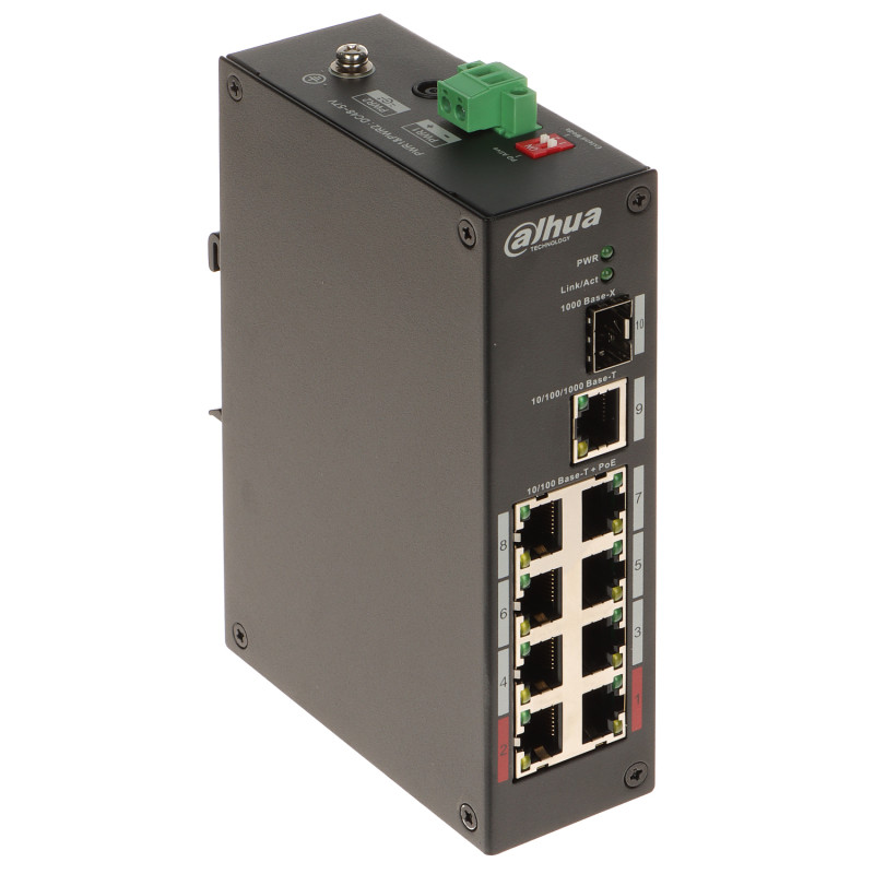 8端口工业级PoE交换机 2x Hi-PoE 90W 1x SFP千兆上行端口 看门狗 DIN导轨 冗余电源 DAHUA PFS3110-8ET-96-V2