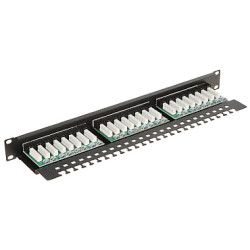 RJ-45 24端口 UTP 6类 1U 19英寸机架式配线架 黑色 网络配件 LAN网络 Delta PP-24/RJ/6C