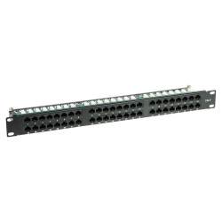 RJ45 пач панел 48 порта Cat.6 UTP 19 инча 1U черен за RACK шкаф LAN свързваща шина Delta Network PP-48/RJ/6C