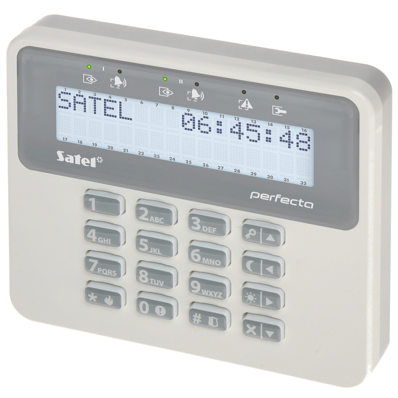 Alfanumerisk LCD-tastatur for PERFECTA alarmsentral kablet hvit SATEL PRF-LCD