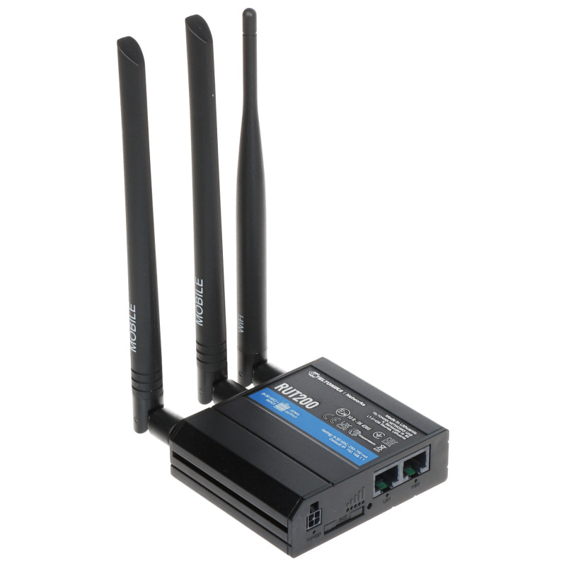 เราเตอร์อุตสาหกรรม 4G LTE WiFi 300Mb/s โมดูล IoT VPN RMS RutOS ติดตั้งราง DIN เคสอลูมิเนียมขนาดกะทัดรัด Teltonika RUT200