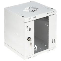 Επιτοίχιο ερμάριο Rack 10 ιντσών 6U βάθους 300mm με γυάλινη πόρτα γκρι για διακομιστές και τηλεπικοινωνίες STALFLEX S-RC10-6U-30