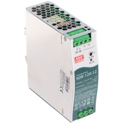 Pramoninis impulsinis maitinimo šaltinis DIN bėgeliui 12V 10A 120W stabilizuotas DC OK didelis efektyvumas 89 proc. MEAN WELL SD