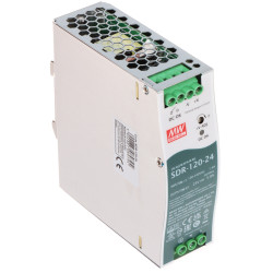 แหล่งจ่ายไฟแบบสวิตชิ่งสำหรับราง DIN 24V 5A 120W Peak 180W สำหรับระบบอัตโนมัติและ CCTV พร้อมรีเลย์ DC OK ประสิทธิภาพสูง MEAN WELL