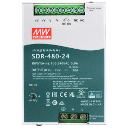 Spínaný zdroj na DIN lištu 24V 20A 480W Stabilizovaný Priemyselný DC OK PFC Vysoká účinnosť 94% Automatizácia MEAN WELL SDR-480-