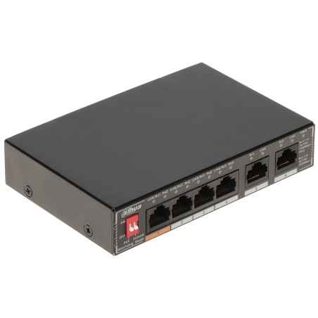 6 prievadų PoE komutatorius 4x Gigabit PoE 2x Gigabit Uplink Hi-PoE 60W Watchdog metalinis korpusas stalinis LAN DAHUA SG1006P
