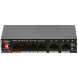 6ポートPoEスイッチ 4xギガビットPoE 2xギガビットアップリンク Hi-PoE 60W ウォッチドッグ 金属筐体 デスクトップLAN DAHUA SG1006P